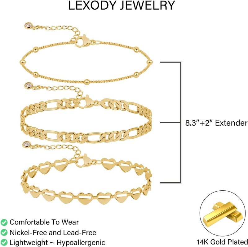 LEXODY Gold Ankle Bracelets for Women Waterproof, 14K Gold/Silver Plated Layered Beaded Heart Anklets for Women Trendy Dainty Cuban Link Chain Anklets Set Summer Beach Jewelry Gift - Image 4